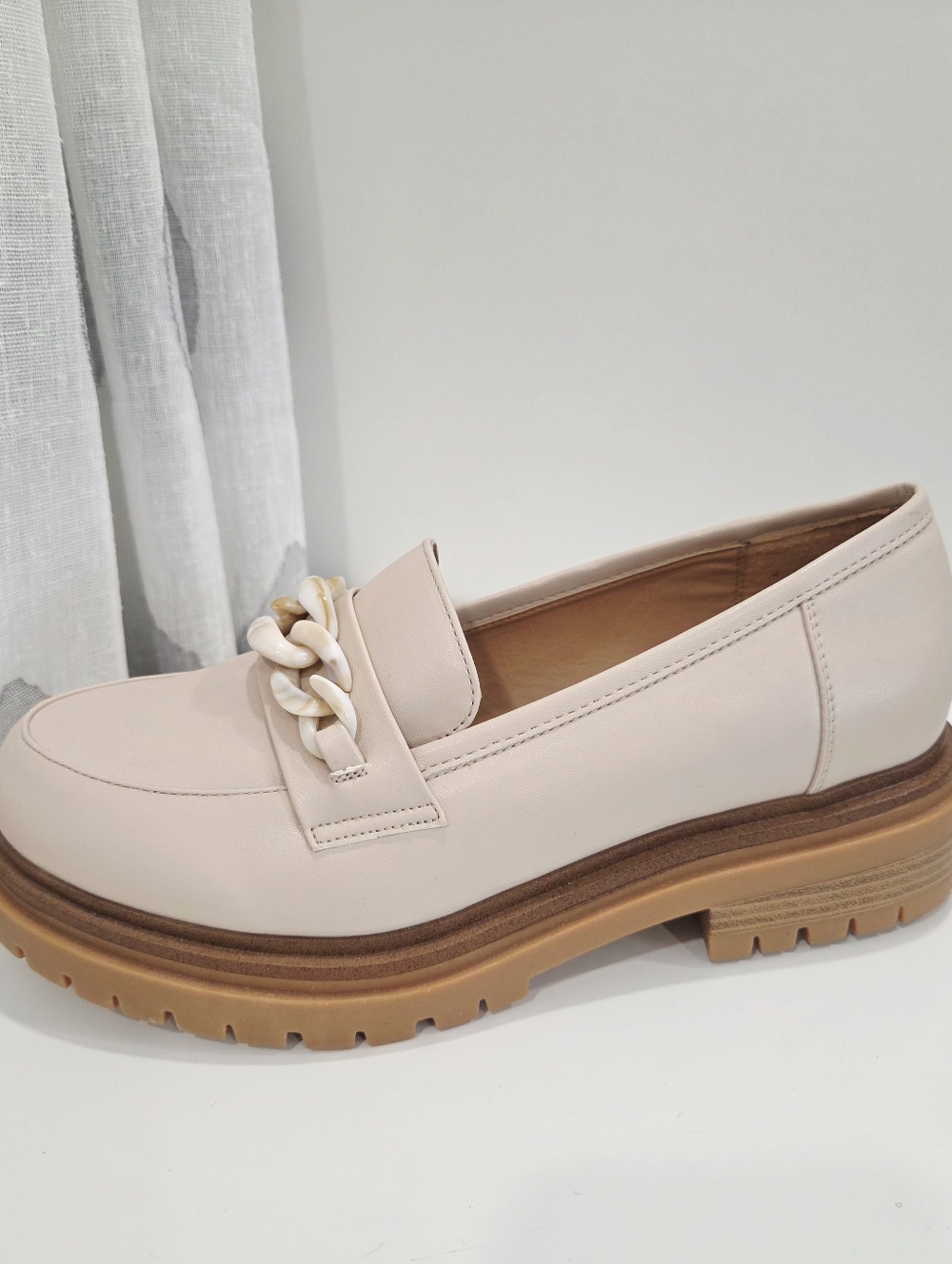 PENN Chunky Platform Loafers Chain Detail Beige Size 10WW - Picture 7 of 12
